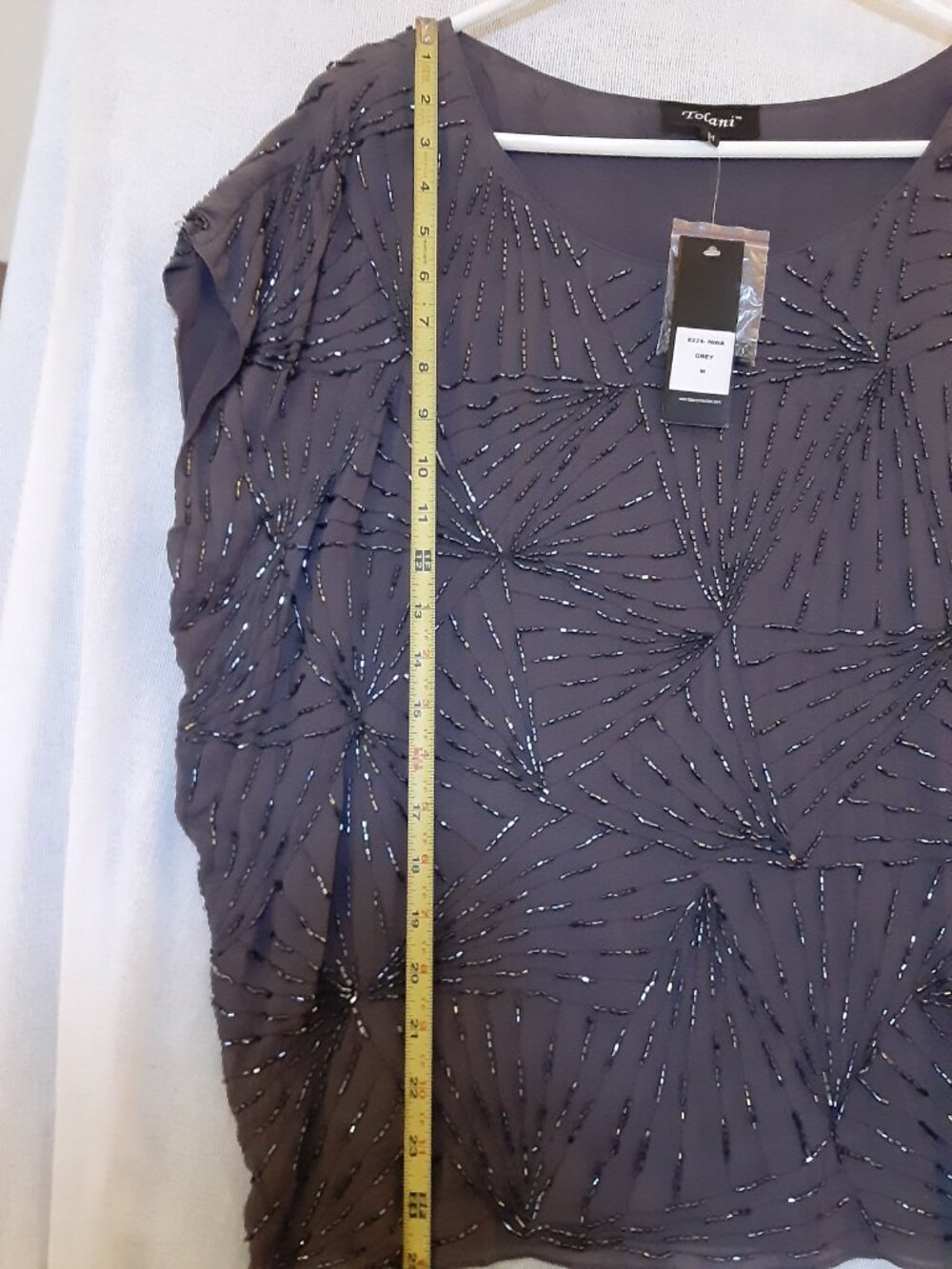 Tolani Nina cocktail top sequin blouse cap sleeves sz M fully lined - Picture 5 of 14